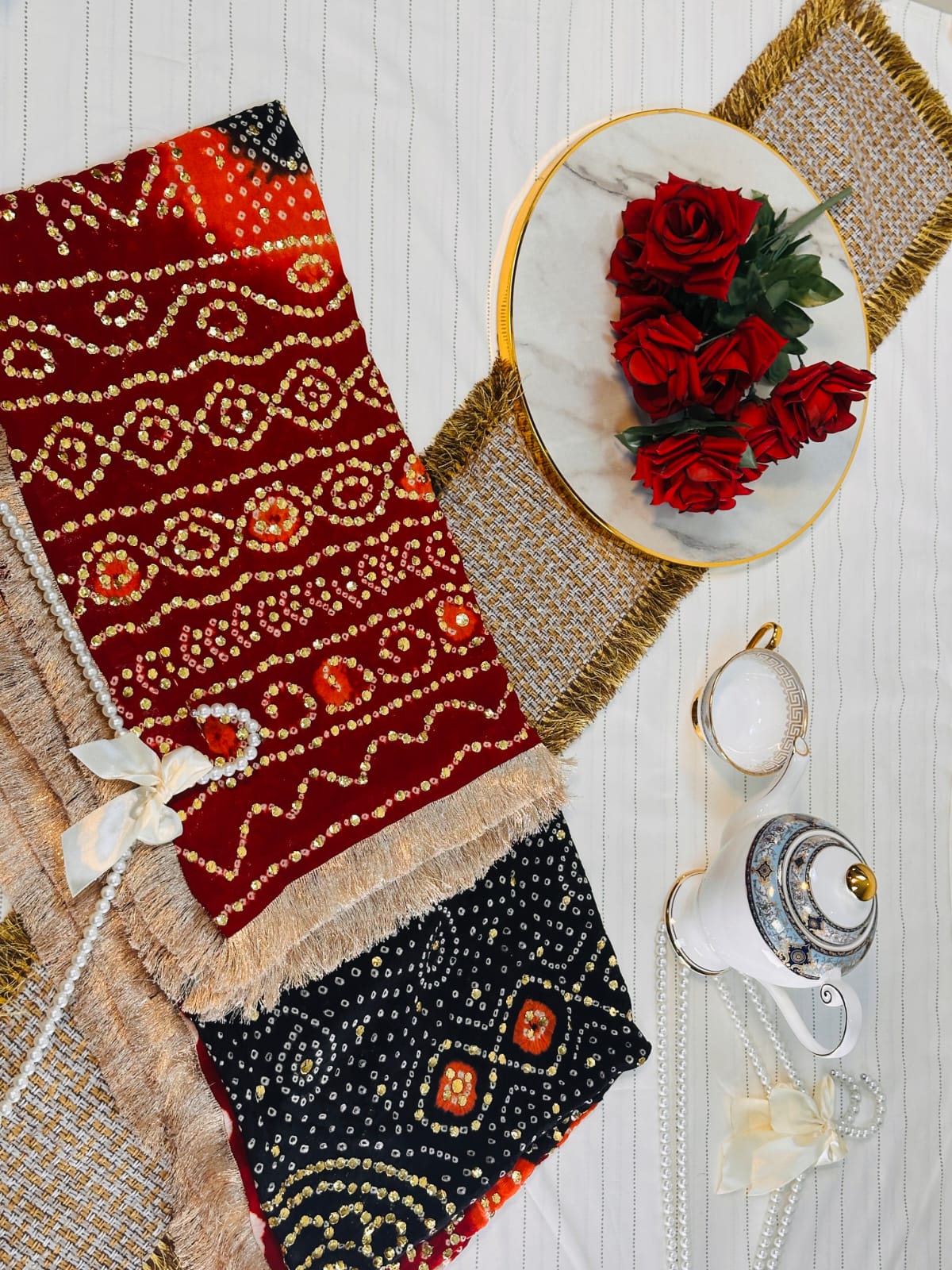 The Regal Bridal Mukesh Dupatta | Premium Georgette Fabric | Heavily Loaded Beautiful Mukesh Work