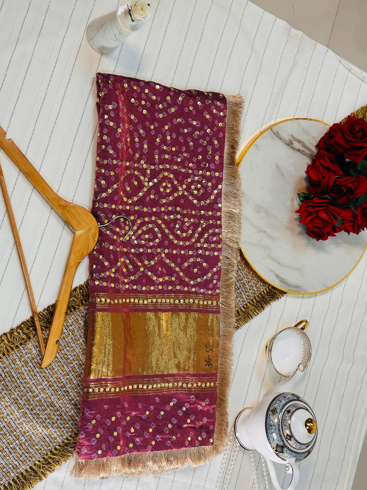 The Heritage Gijee Silk Dupatta | Hand-Embroided with Premium Mukesh and Gotta Work