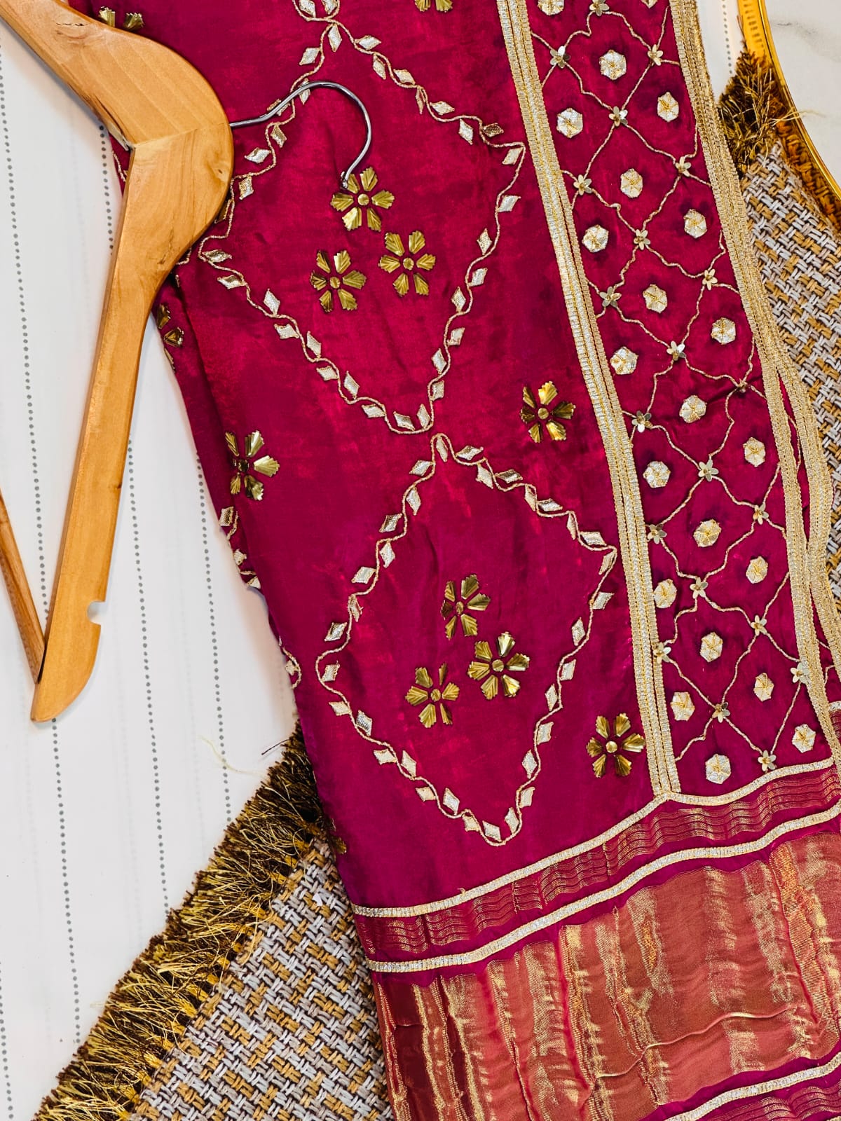 The Heritage Gijee Silk Dupatta | Hand-Embroided with Premium Mukesh and Gotta Work