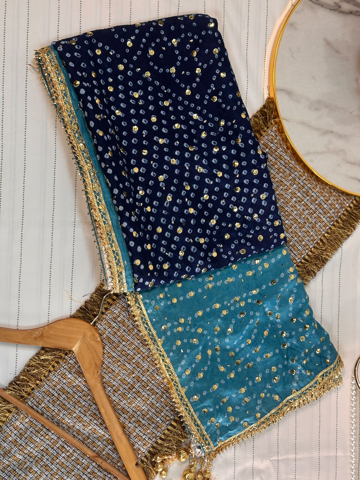 The Royal Double Tone Dupatta | Premium Silk Fabric | Hand-Embroided with luxury Mukesh work and Gotta design