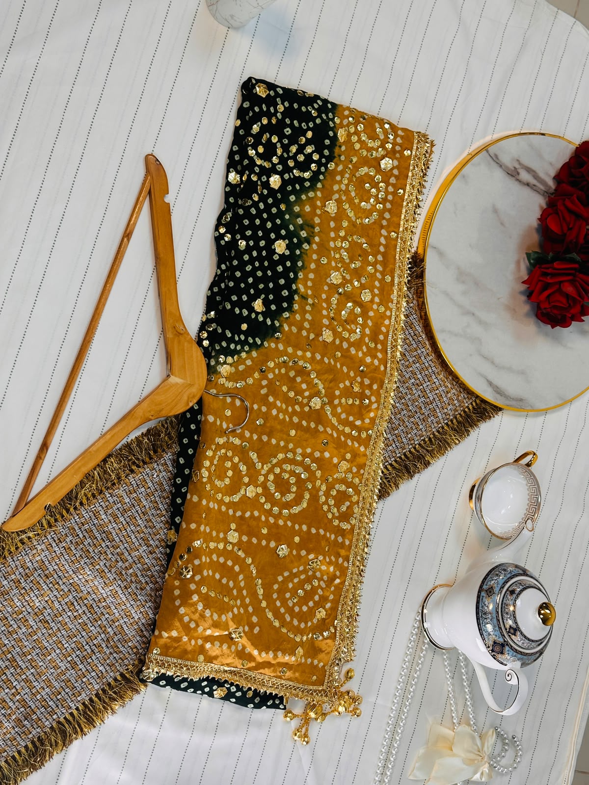 The Royal Double Tone Dupatta | Premium Silk Fabric | Hand-Embroided with luxury Mukesh work and Gotta design