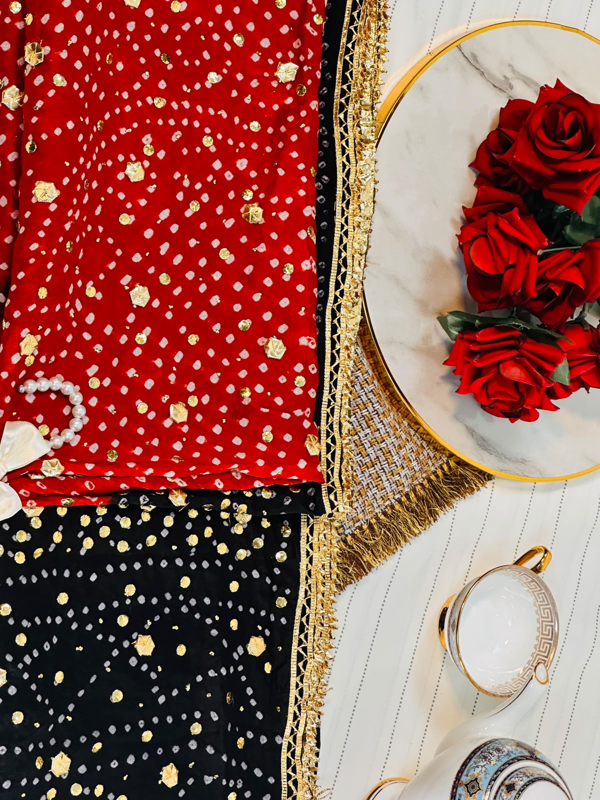 The Royal Double Tone Dupatta | Premium Silk Fabric | Hand-Embroided with luxury Mukesh work and Gotta design
