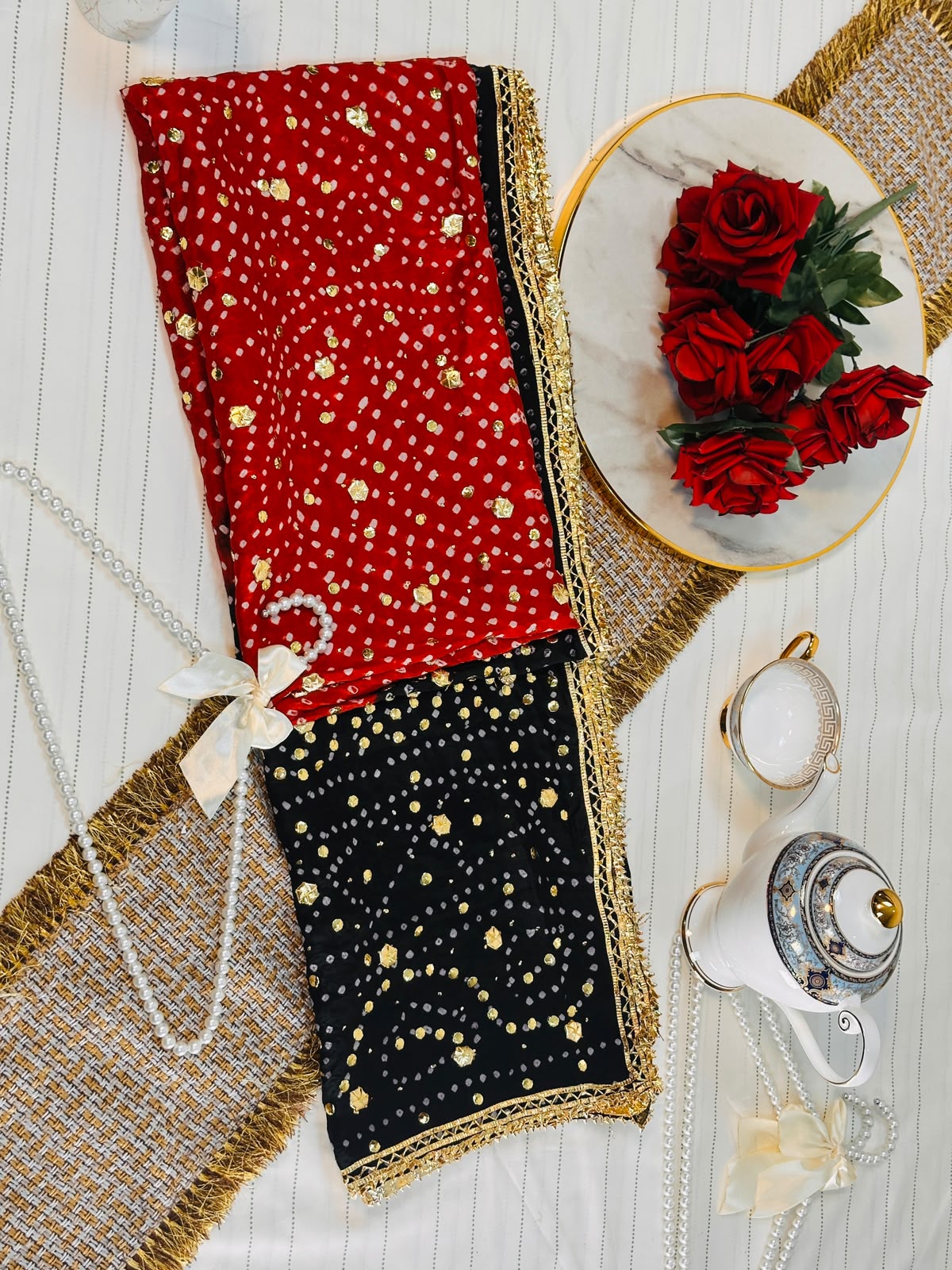 The Royal Double Tone Dupatta | Premium Silk Fabric | Hand-Embroided with luxury Mukesh work and Gotta design