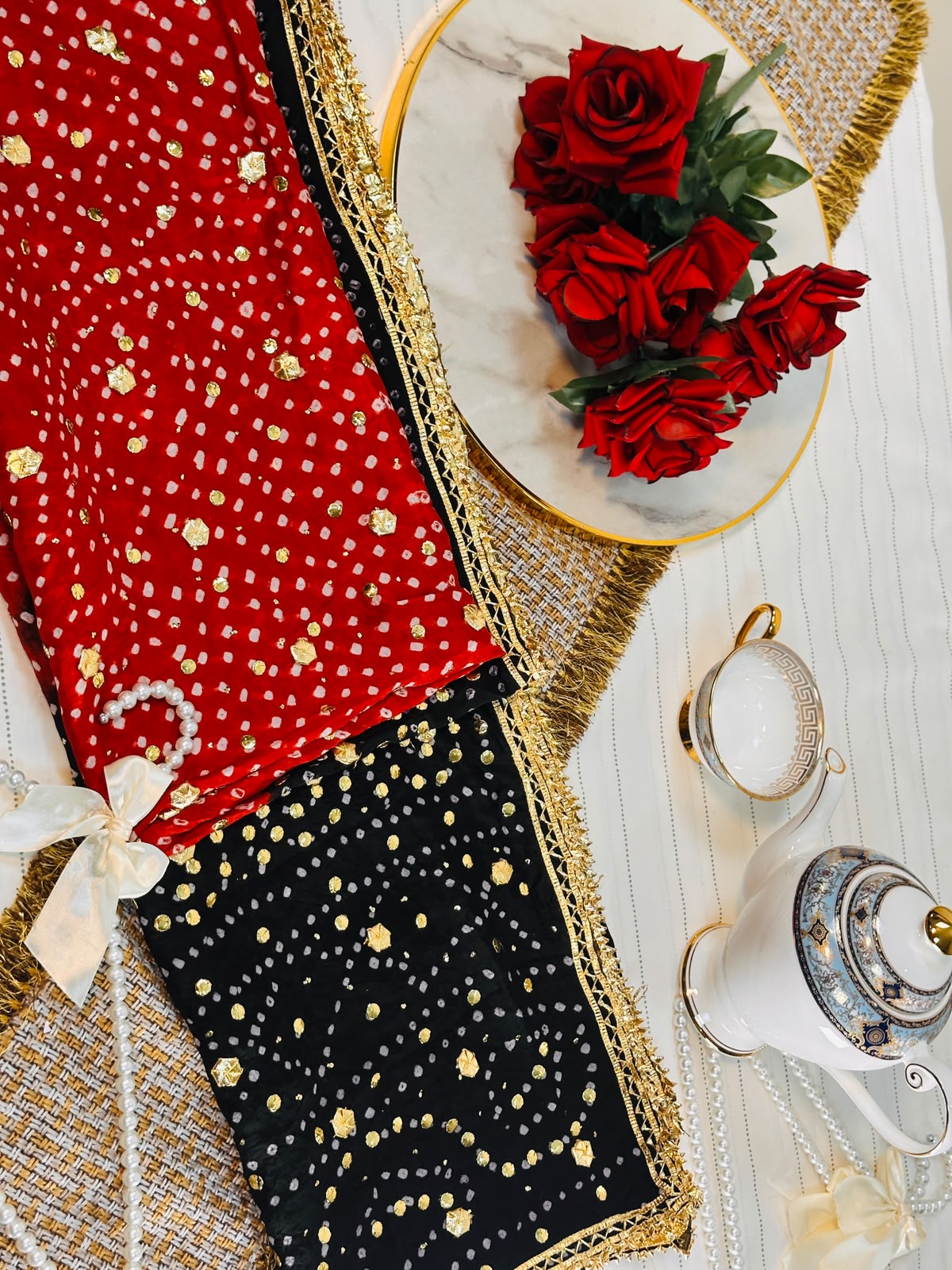 The Royal Double Tone Dupatta | Premium Silk Fabric | Hand-Embroided with luxury Mukesh work and Gotta design
