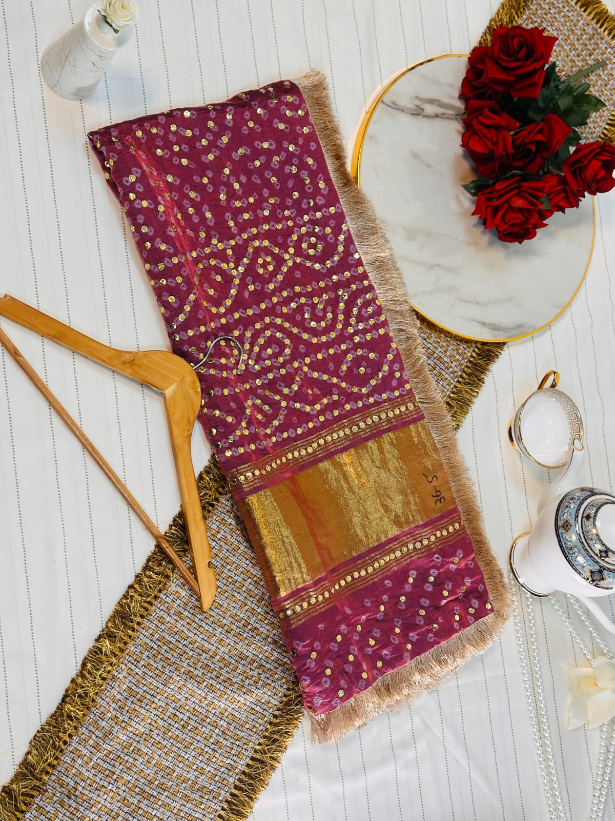 The Heritage Gijee Silk Dupatta | Hand-Embroided with Premium Mukesh and Gotta Work