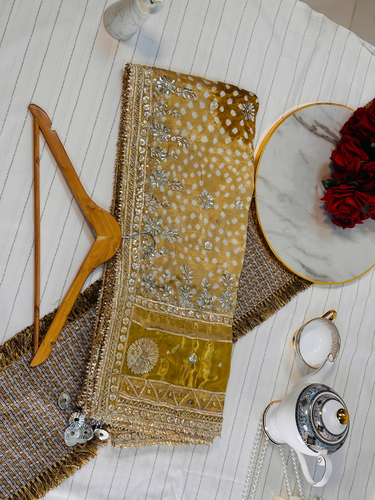 The Heritage Gijee Silk Dupatta | Hand-Embroided with Premium Mukesh and Gotta Work