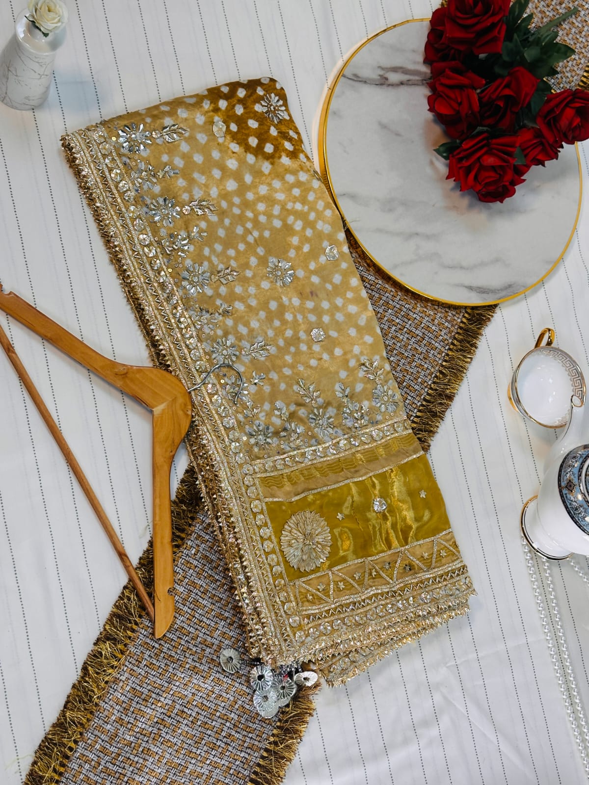 The Heritage Gijee Silk Dupatta | Hand-Embroided with Premium Mukesh and Gotta Work