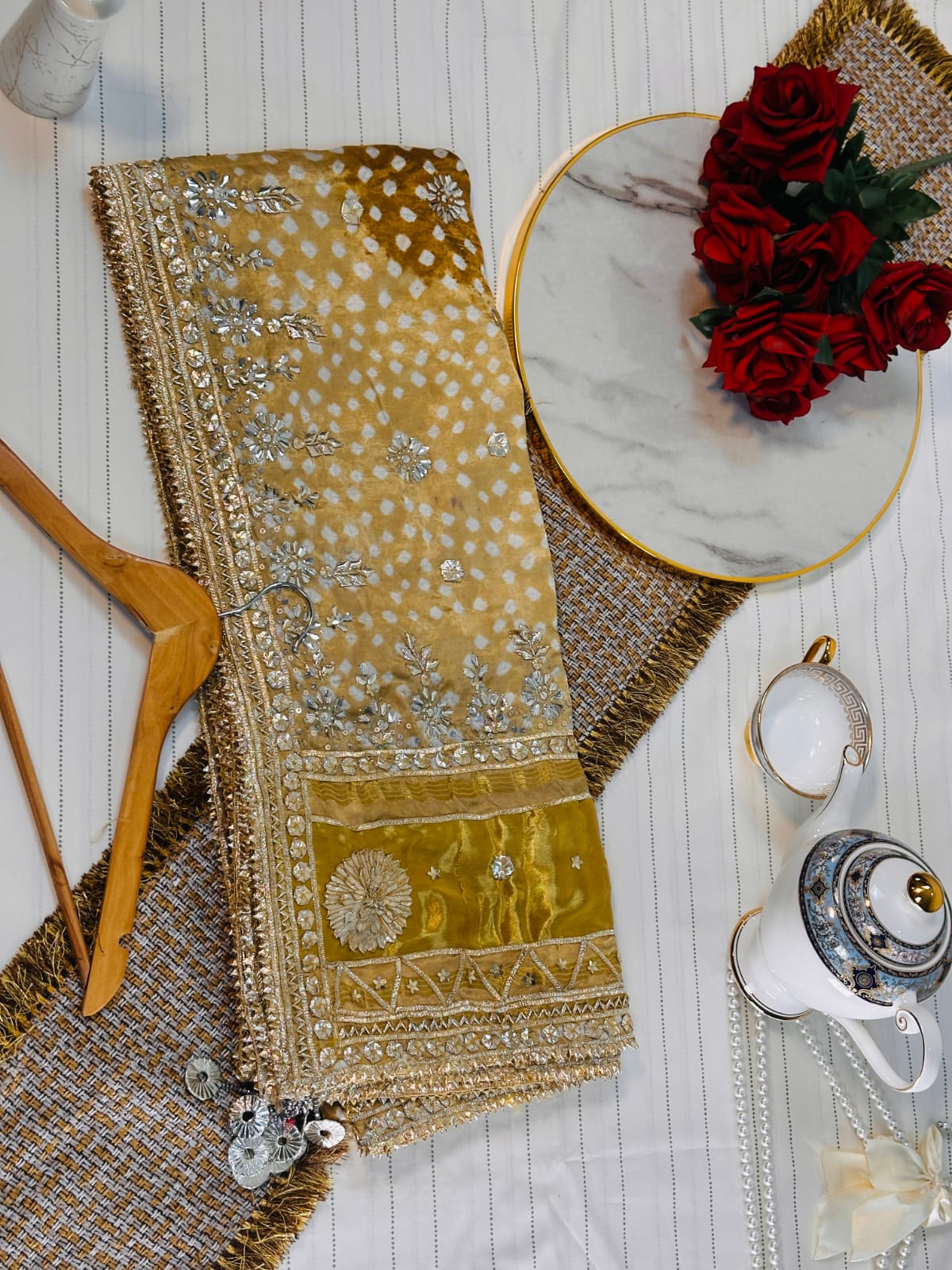 The Heritage Gijee Silk Dupatta | Hand-Embroided with Premium Mukesh and Gotta Work