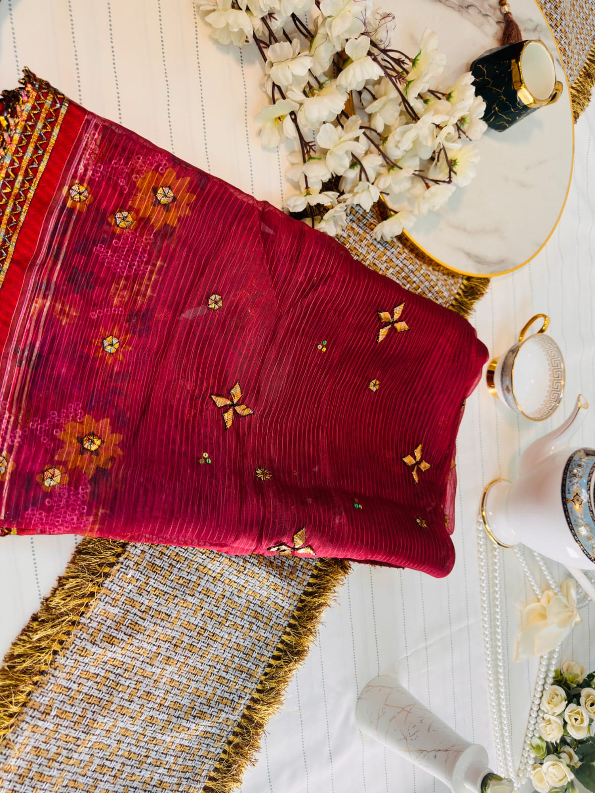 Classic Gotta Silk Dupatta | Luxury Handcrafted Pieces