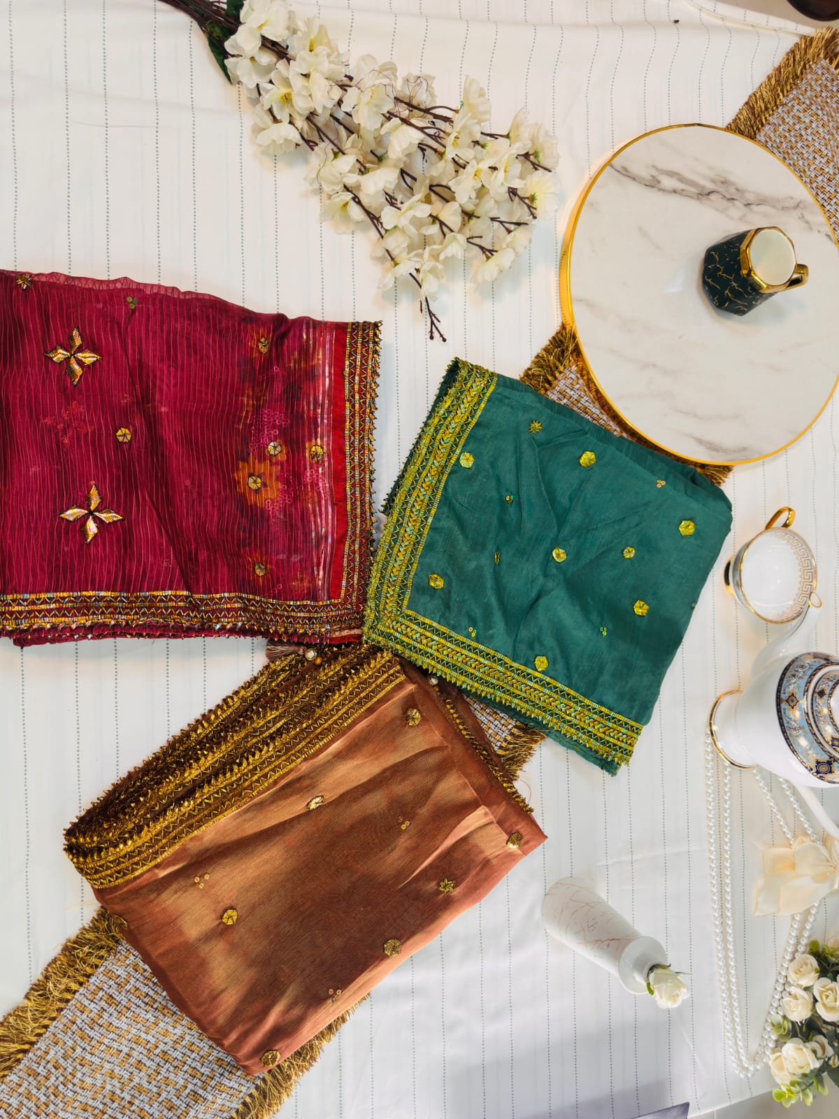 Classic Gotta Silk Dupatta | Luxury Handcrafted Pieces