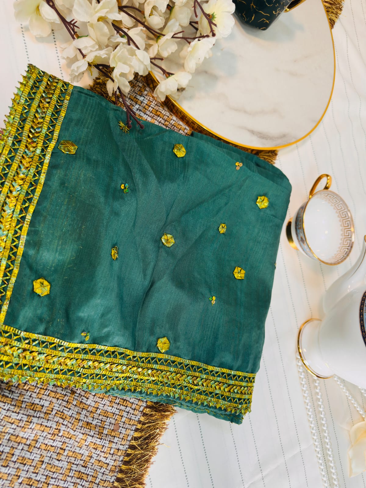 Classic Gotta Silk Dupatta | Luxury Handcrafted Pieces
