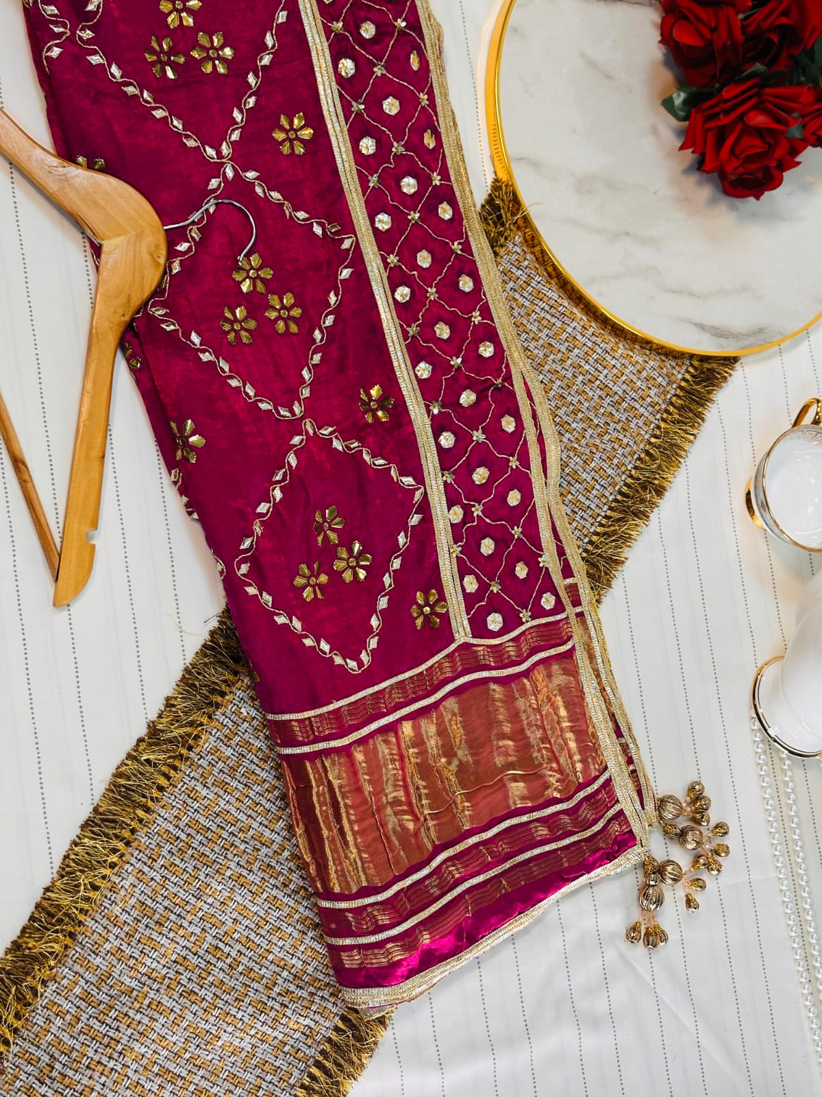 The Heritage Gijee Silk Dupatta | Hand-Embroided with Premium Mukesh and Gotta Work