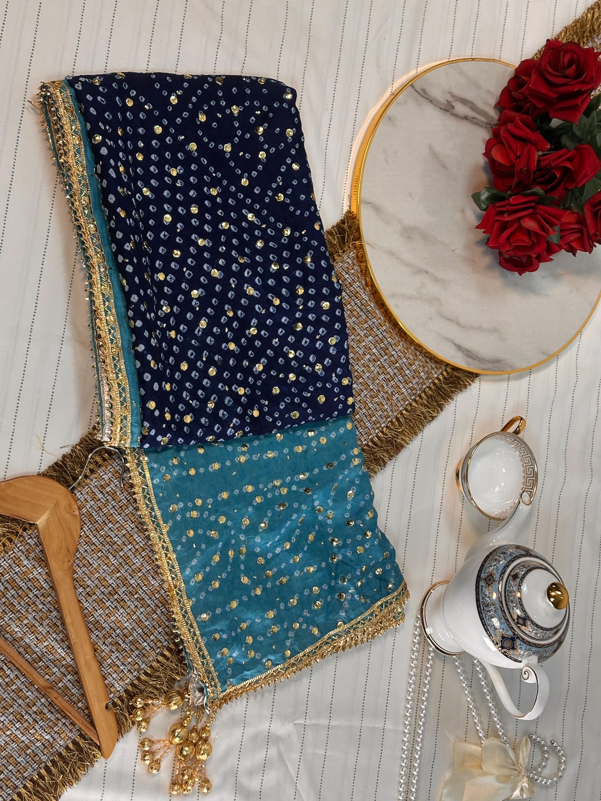 The Royal Double Tone Dupatta | Premium Silk Fabric | Hand-Embroided with luxury Mukesh work and Gotta design
