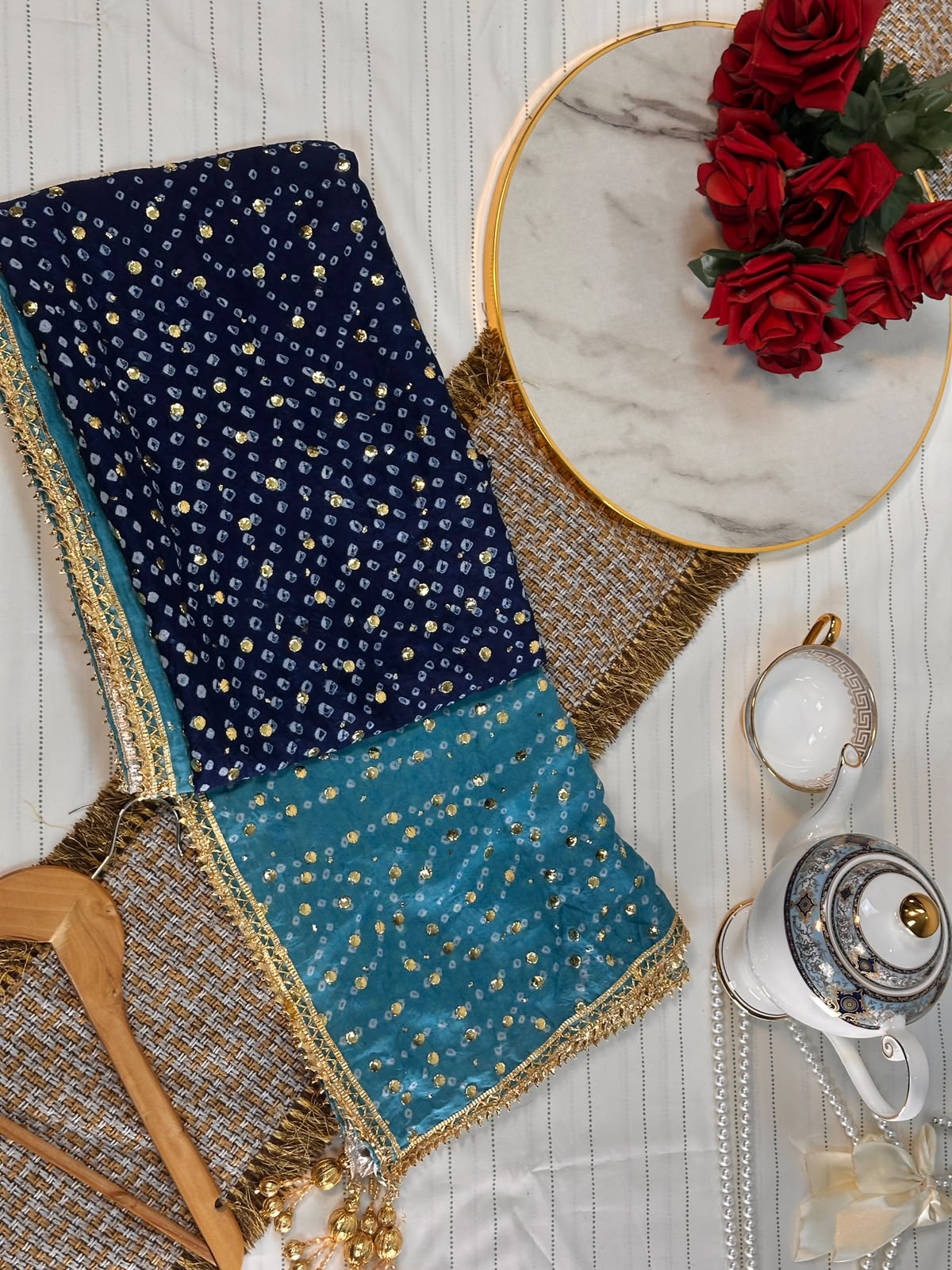 The Royal Double Tone Dupatta | Premium Silk Fabric | Hand-Embroided with luxury Mukesh work and Gotta design