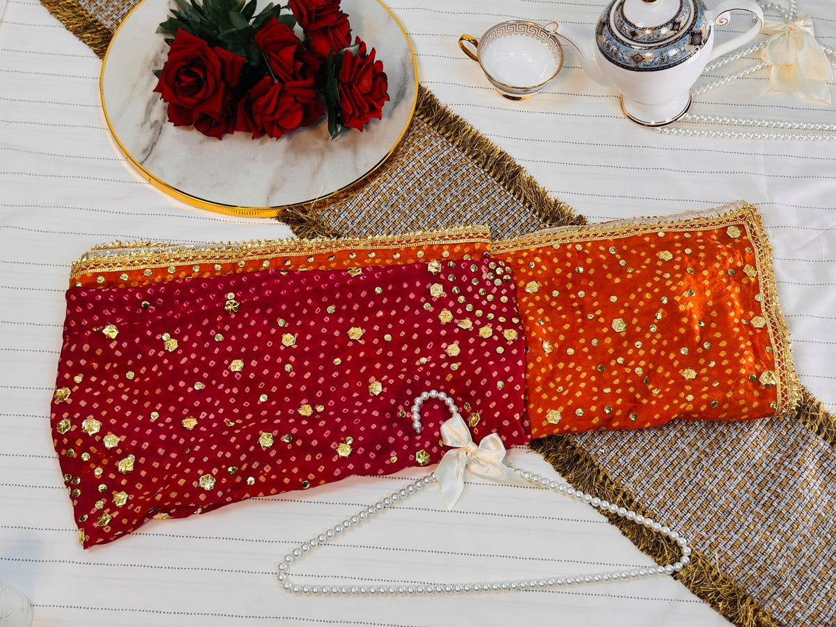 The Royal Double Tone Dupatta | Premium Silk Fabric | Hand-Embroided with luxury Mukesh work and Gotta design