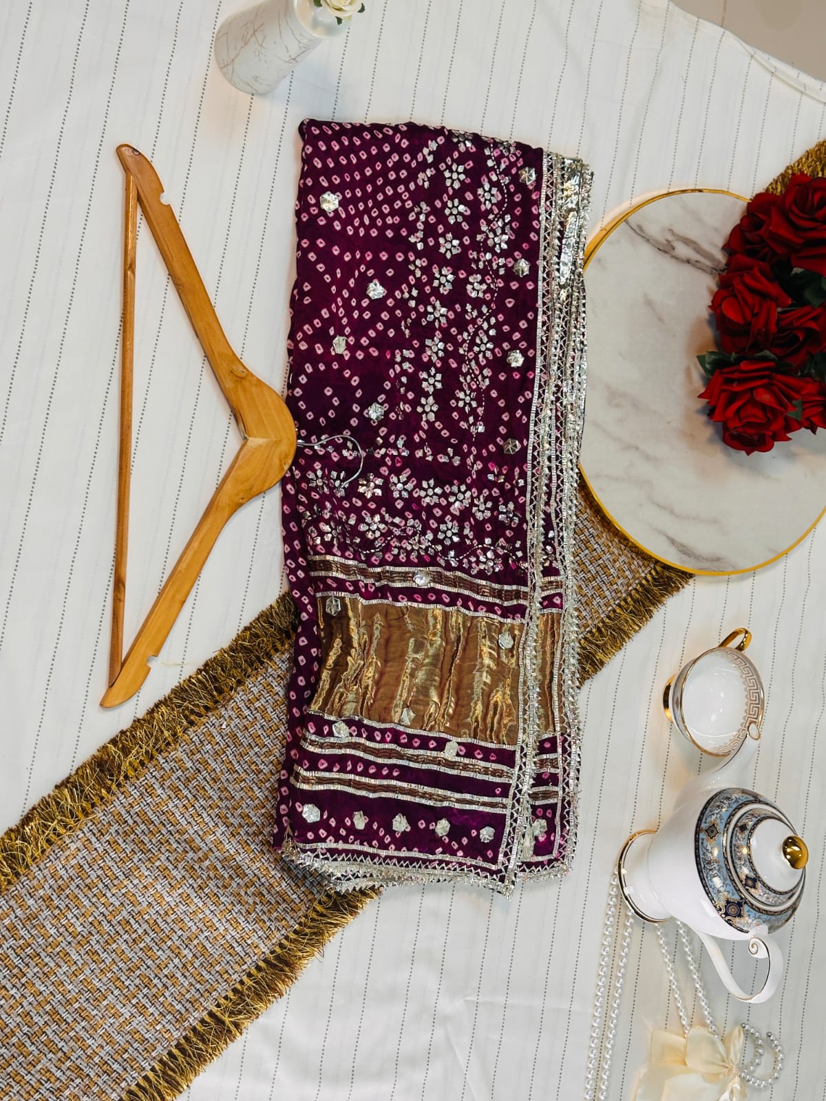 The Heritage Gijee Silk Dupatta | Hand-Embroided with Premium Mukesh and Gotta Work