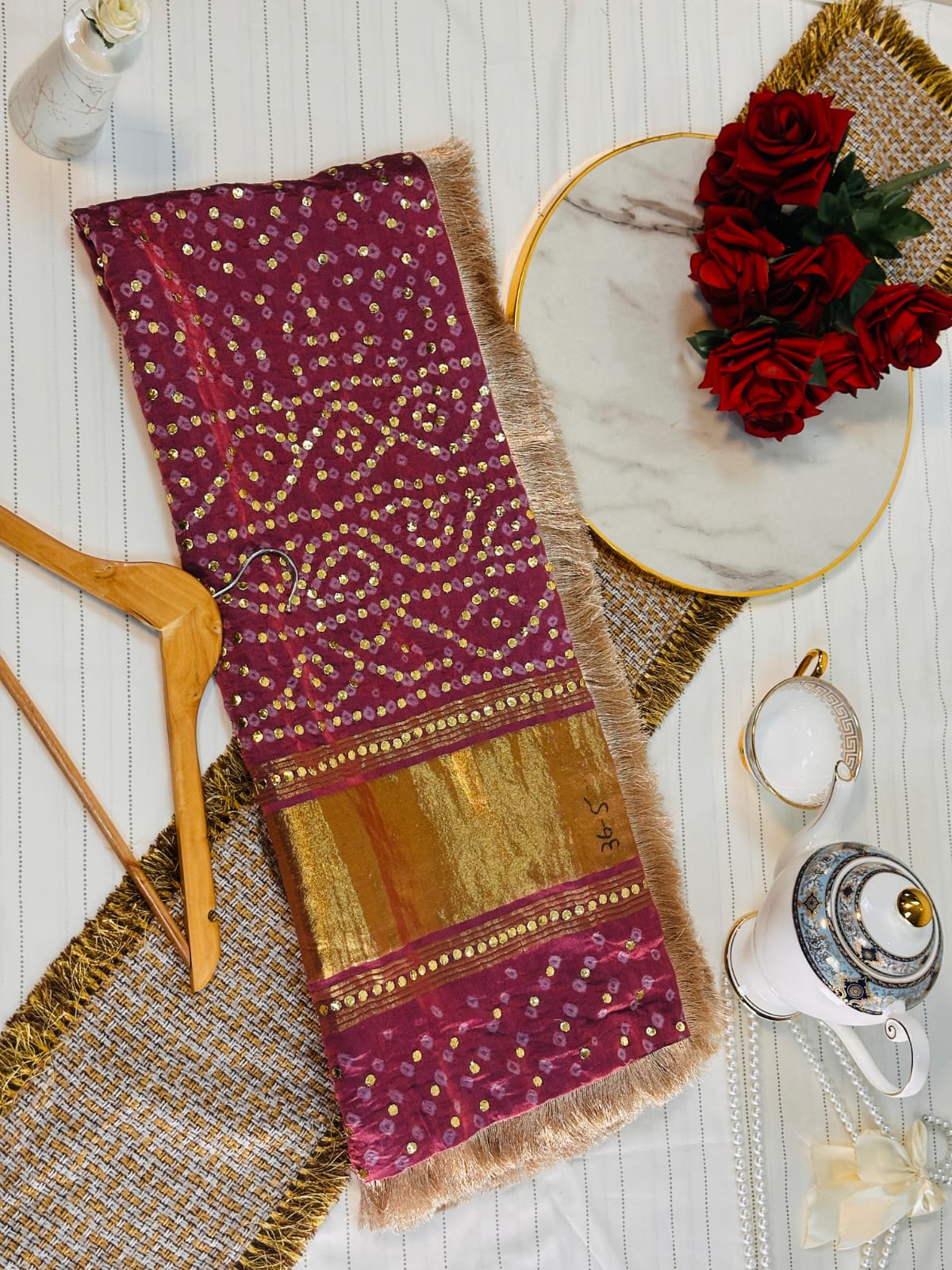The Heritage Gijee Silk Dupatta | Hand-Embroided with Premium Mukesh and Gotta Work
