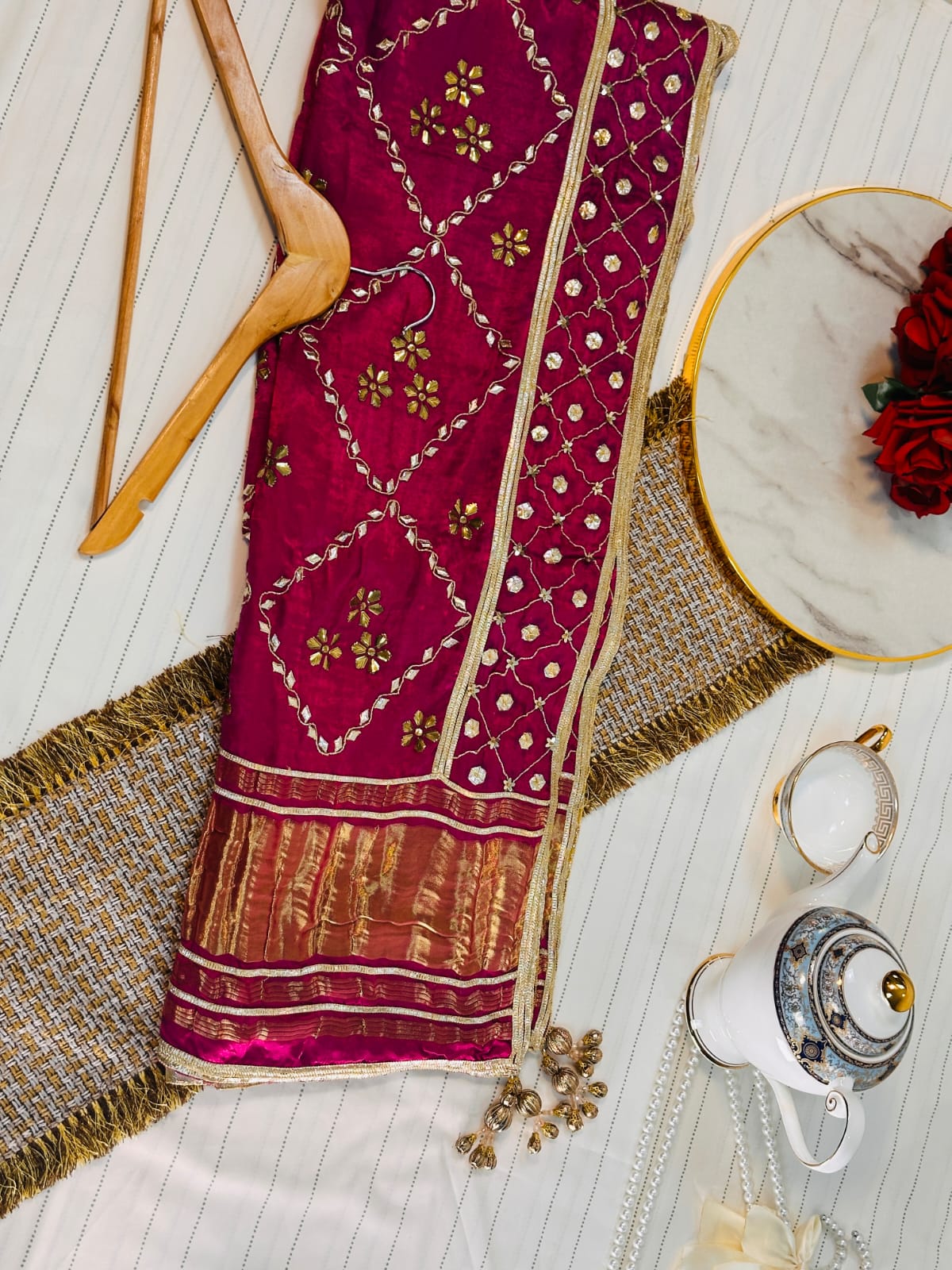 The Heritage Gijee Silk Dupatta | Hand-Embroided with Premium Mukesh and Gotta Work