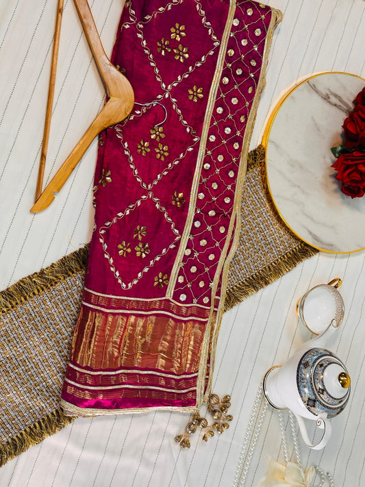 The Heritage Gijee Silk Dupatta | Hand-Embroided with Premium Mukesh and Gotta Work