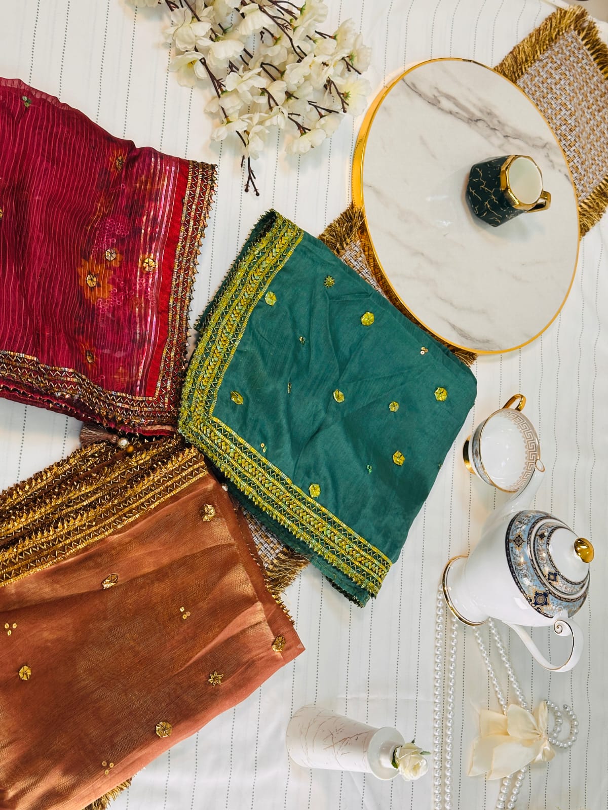 Classic Gotta Silk Dupatta | Luxury Handcrafted Pieces