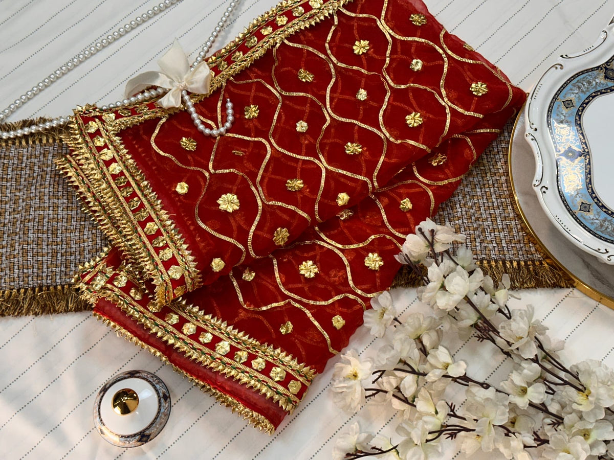Classic Gotta Silk Dupatta | Luxury Handcrafted Pieces