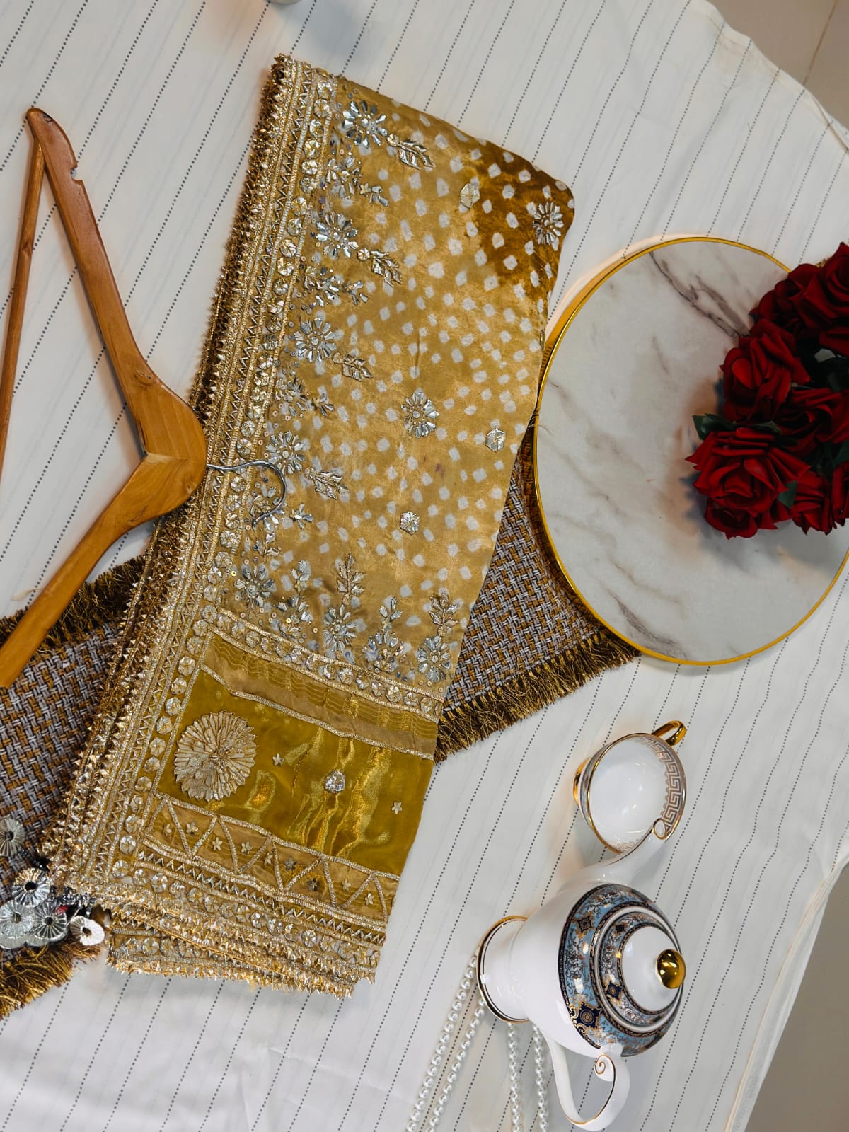 The Heritage Gijee Silk Dupatta | Hand-Embroided with Premium Mukesh and Gotta Work
