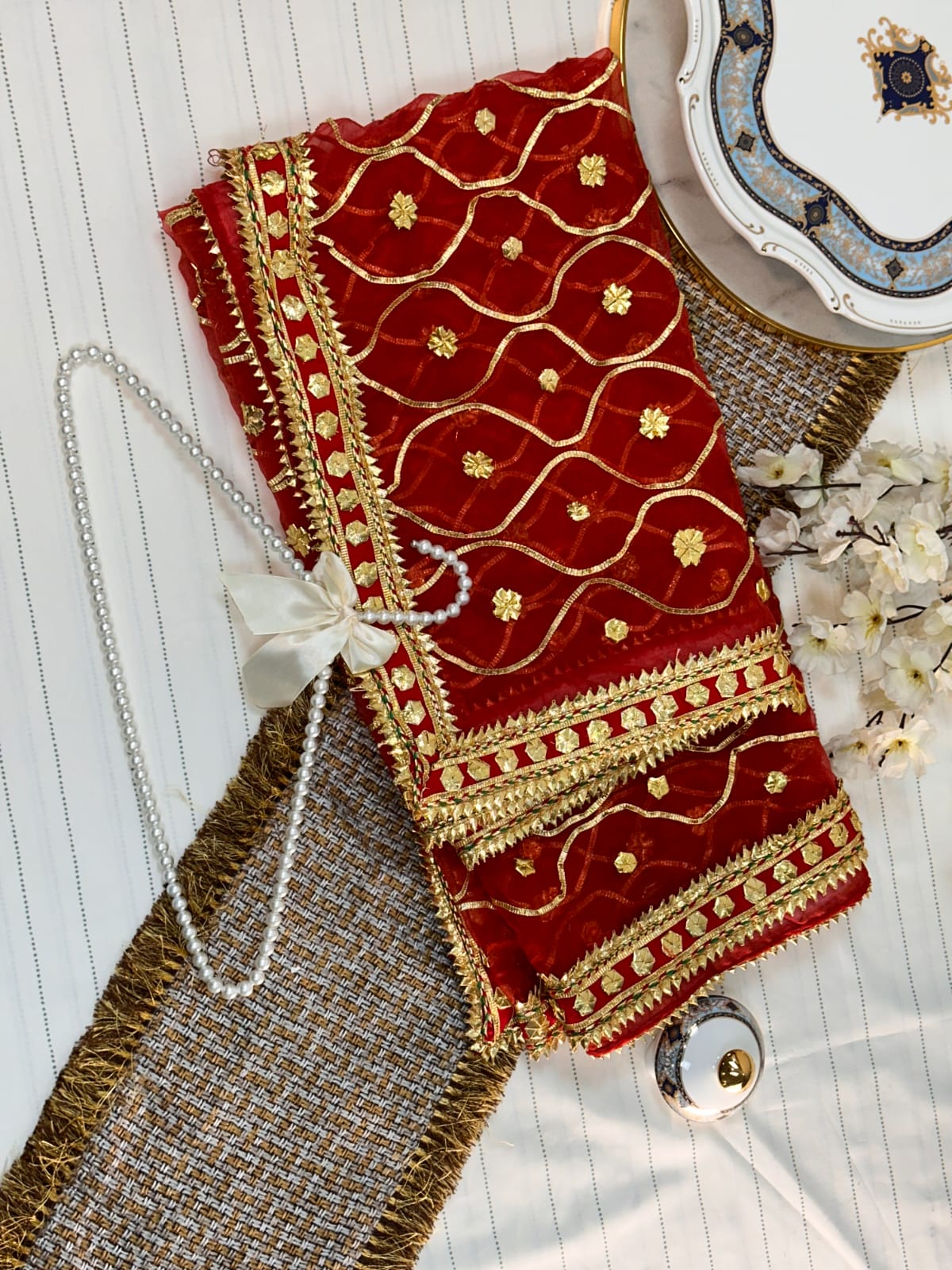 Classic Gotta Silk Dupatta | Luxury Handcrafted Pieces