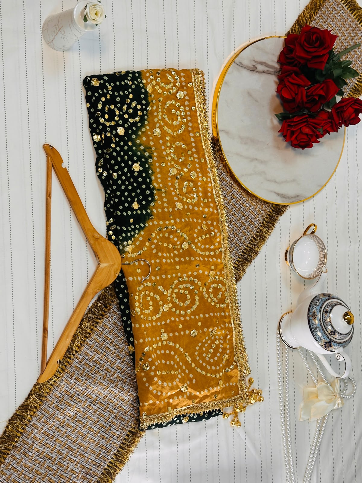 The Royal Double Tone Dupatta | Premium Silk Fabric | Hand-Embroided with luxury Mukesh work and Gotta design