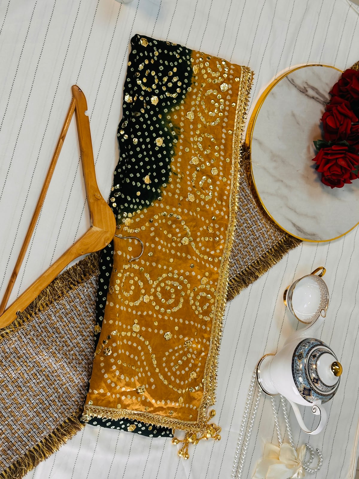 The Royal Double Tone Dupatta | Premium Silk Fabric | Hand-Embroided with luxury Mukesh work and Gotta design