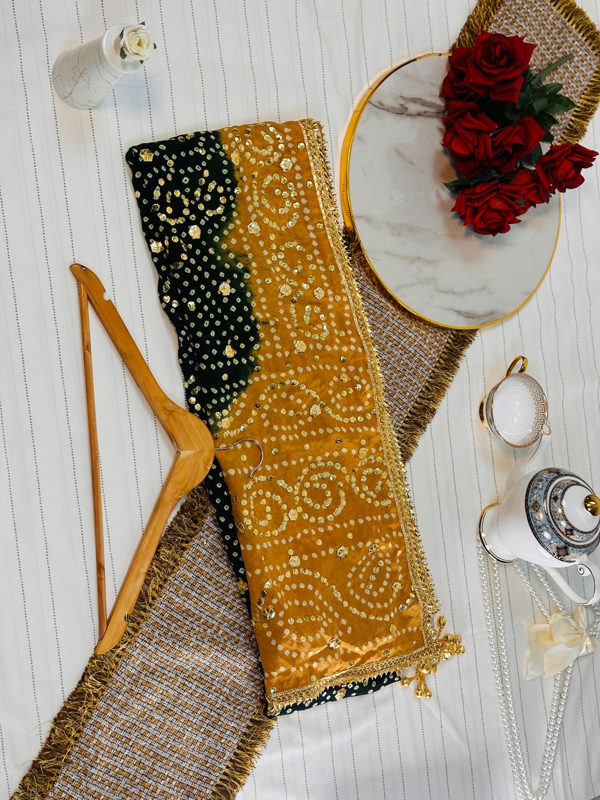 The Royal Double Tone Dupatta | Premium Silk Fabric | Hand-Embroided with luxury Mukesh work and Gotta design