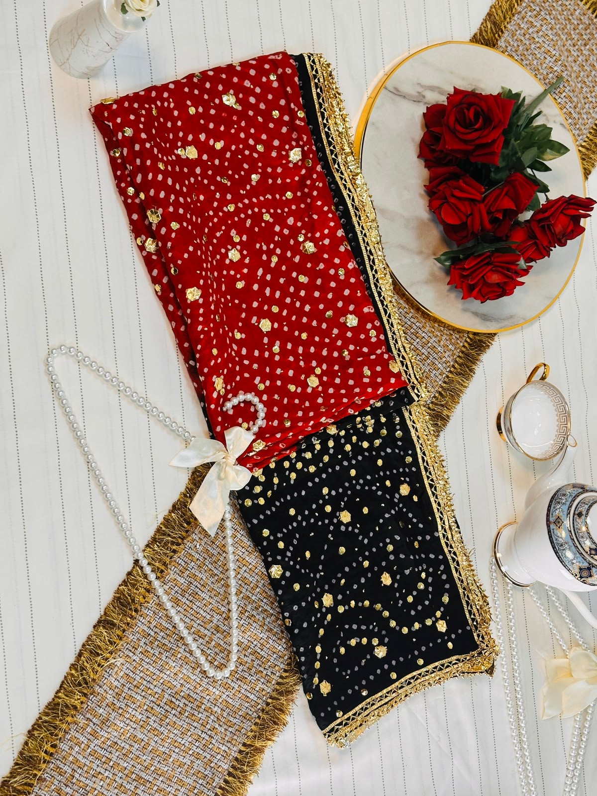 The Royal Double Tone Dupatta | Premium Silk Fabric | Hand-Embroided with luxury Mukesh work and Gotta design