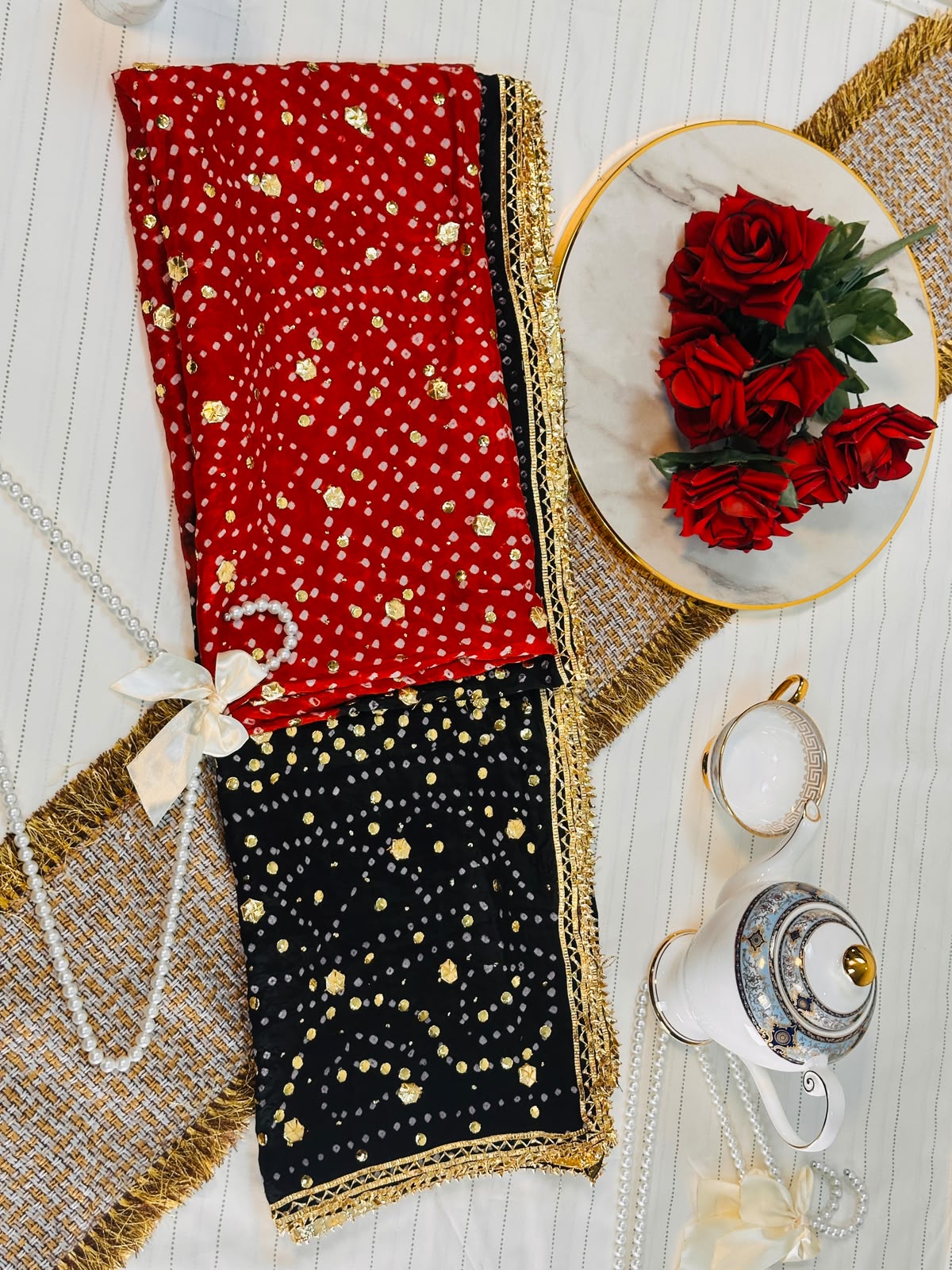 The Royal Double Tone Dupatta | Premium Silk Fabric | Hand-Embroided with luxury Mukesh work and Gotta design
