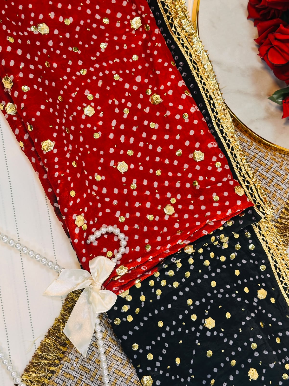 The Royal Double Tone Dupatta | Premium Silk Fabric | Hand-Embroided with luxury Mukesh work and Gotta design