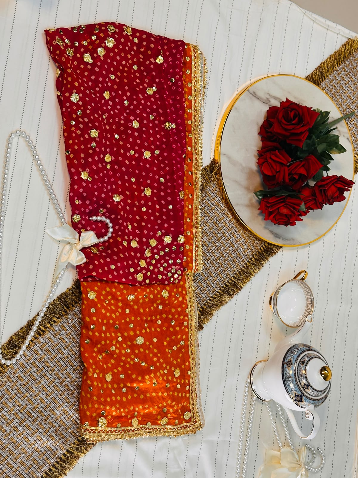The Royal Double Tone Dupatta | Premium Silk Fabric | Hand-Embroided with luxury Mukesh work and Gotta design