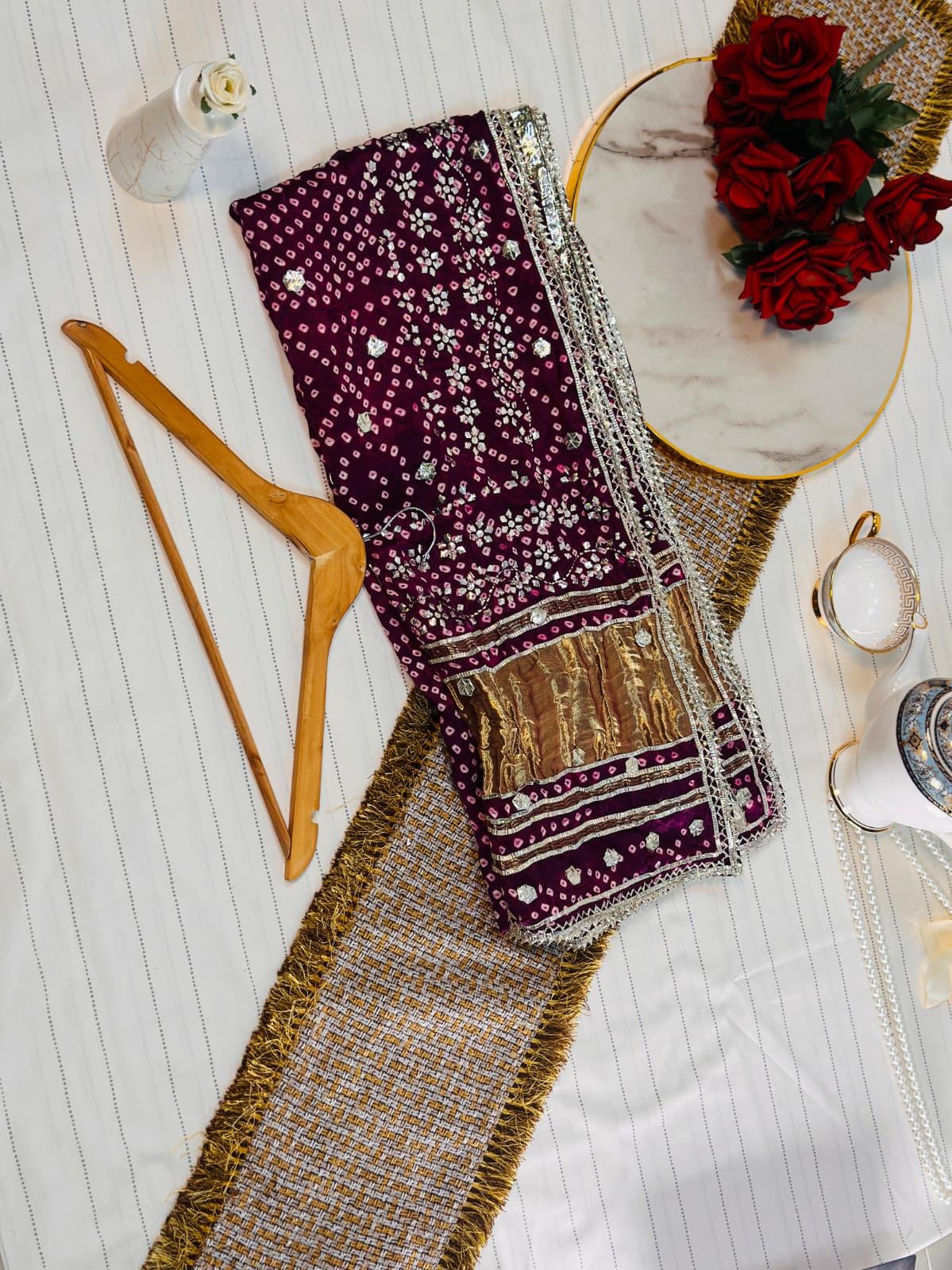 The Heritage Gijee Silk Dupatta | Hand-Embroided with Premium Mukesh and Gotta Work