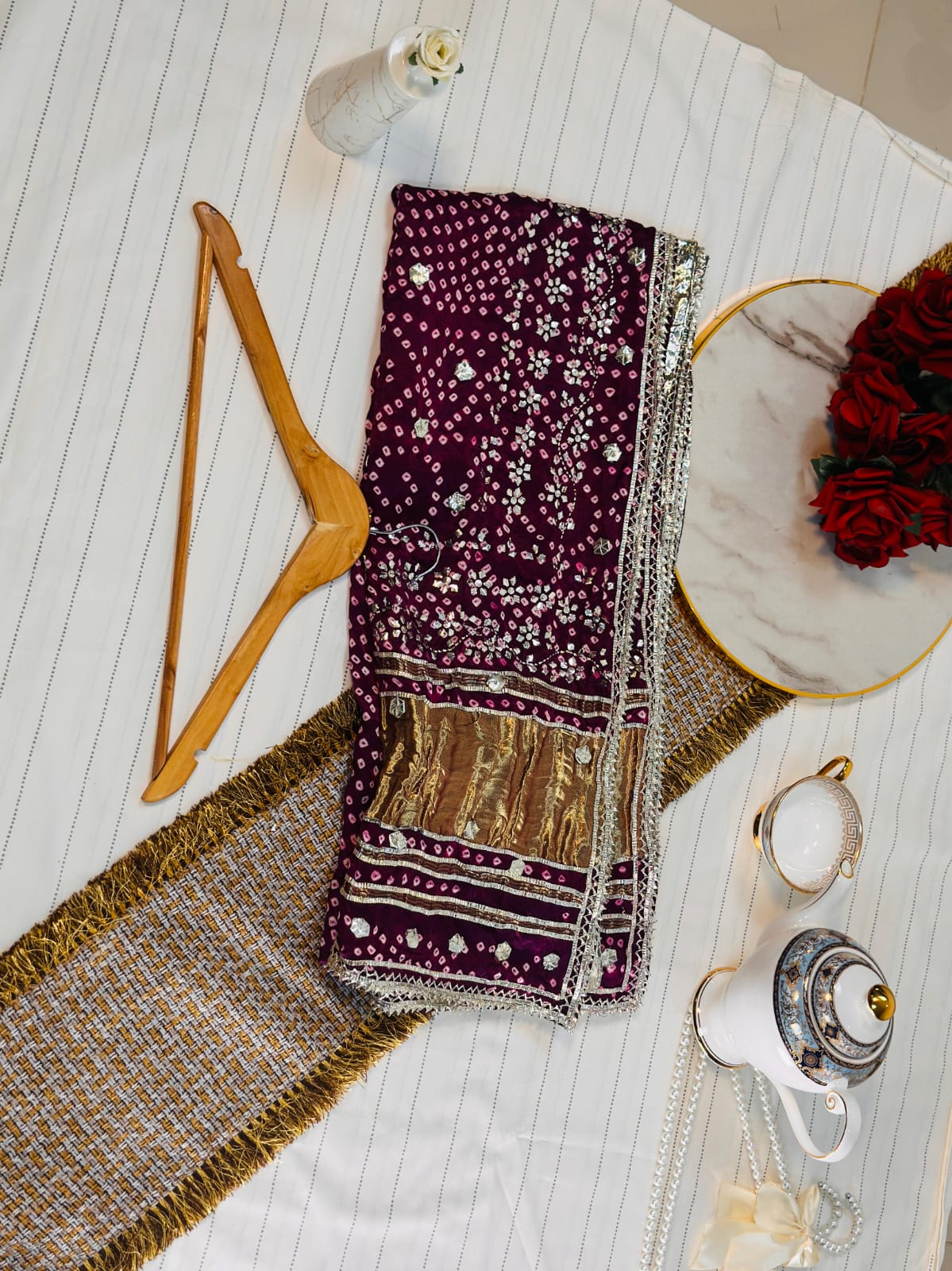 The Heritage Gijee Silk Dupatta | Hand-Embroided with Premium Mukesh and Gotta Work