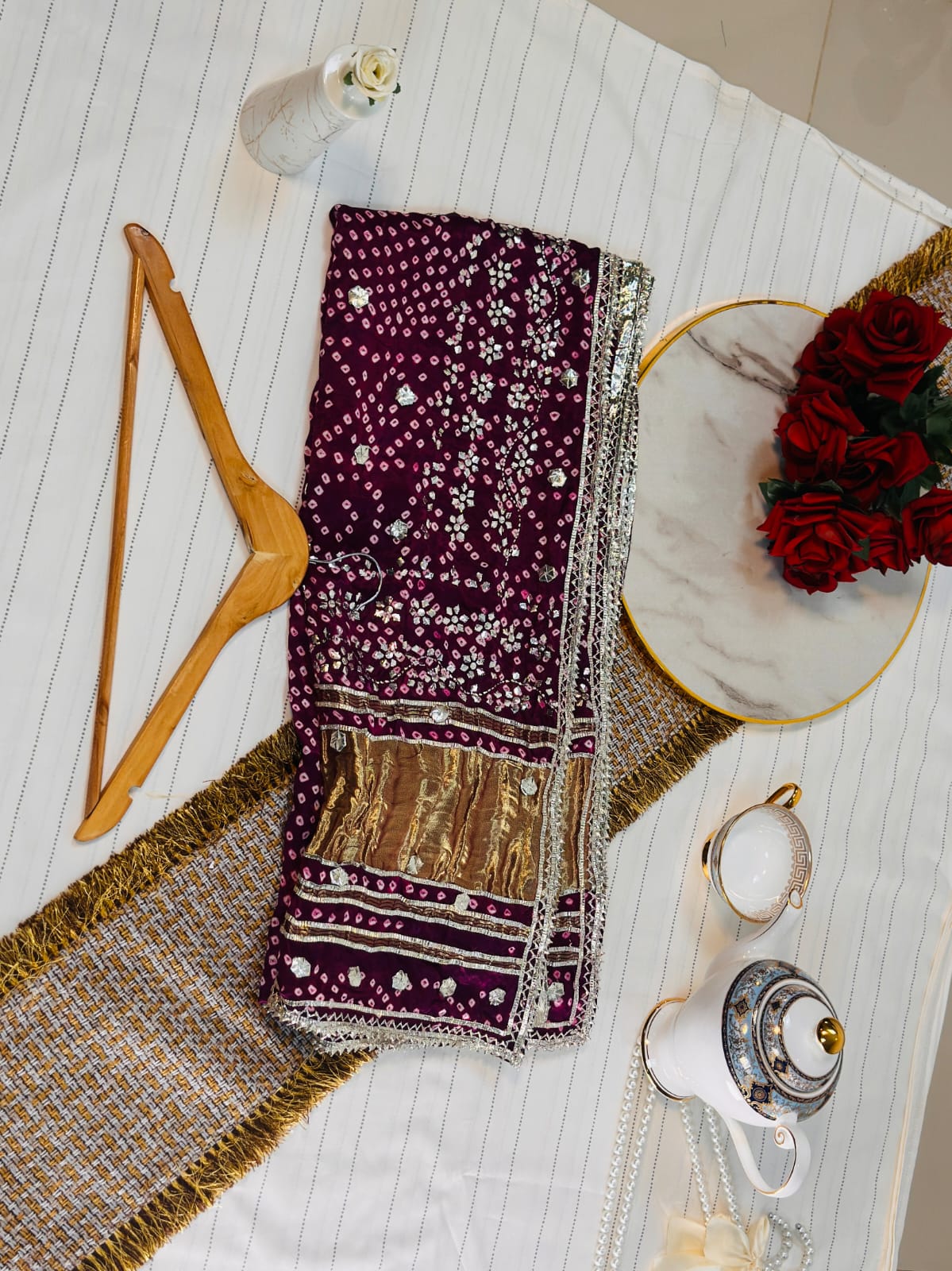 The Heritage Gijee Silk Dupatta | Hand-Embroided with Premium Mukesh and Gotta Work