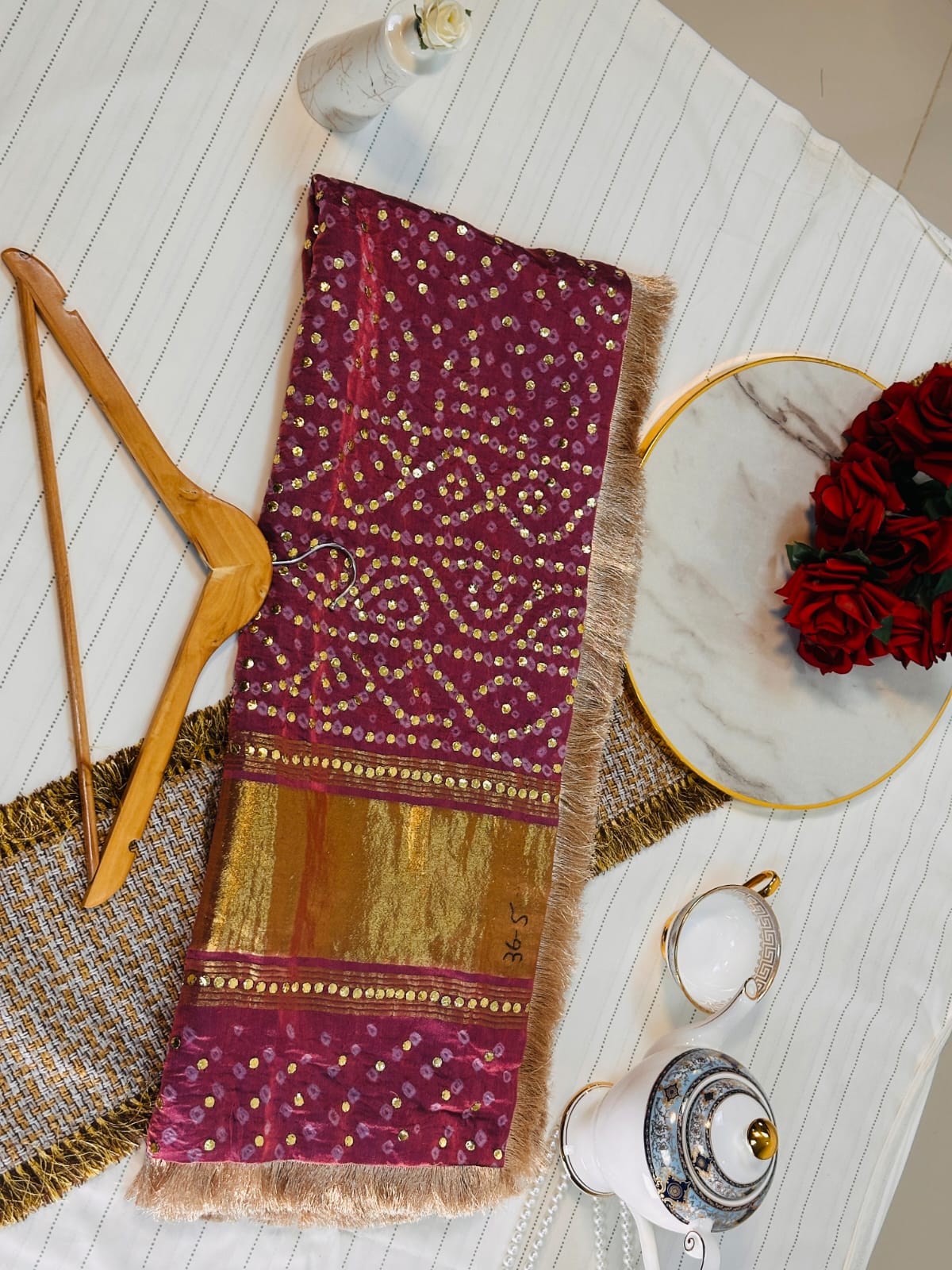 The Heritage Gijee Silk Dupatta | Hand-Embroided with Premium Mukesh and Gotta Work