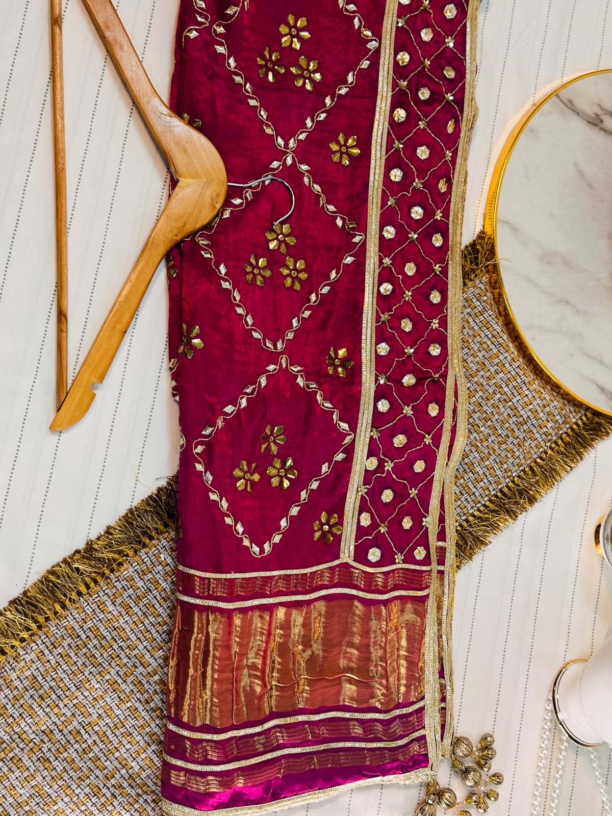 The Heritage Gijee Silk Dupatta | Hand-Embroided with Premium Mukesh and Gotta Work
