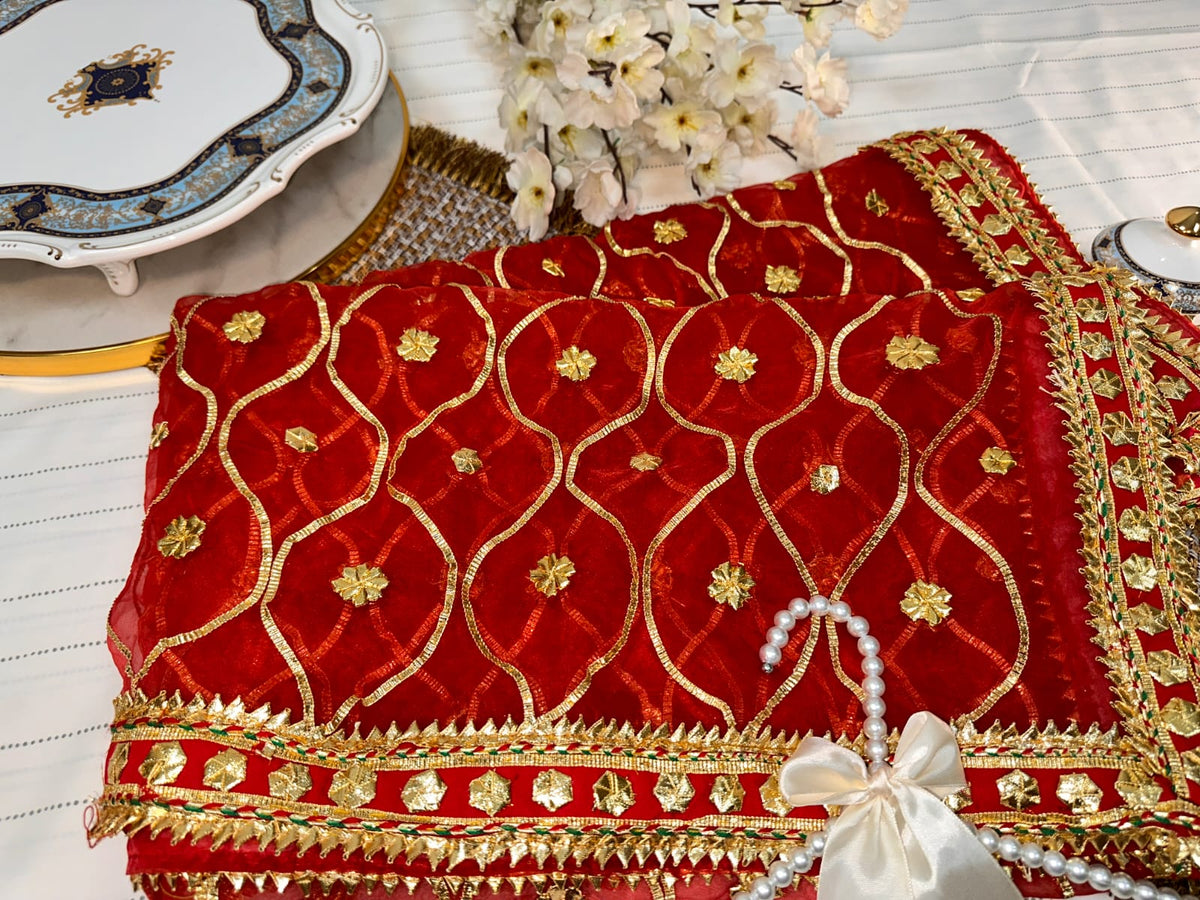 Classic Gotta Silk Dupatta | Luxury Handcrafted Pieces