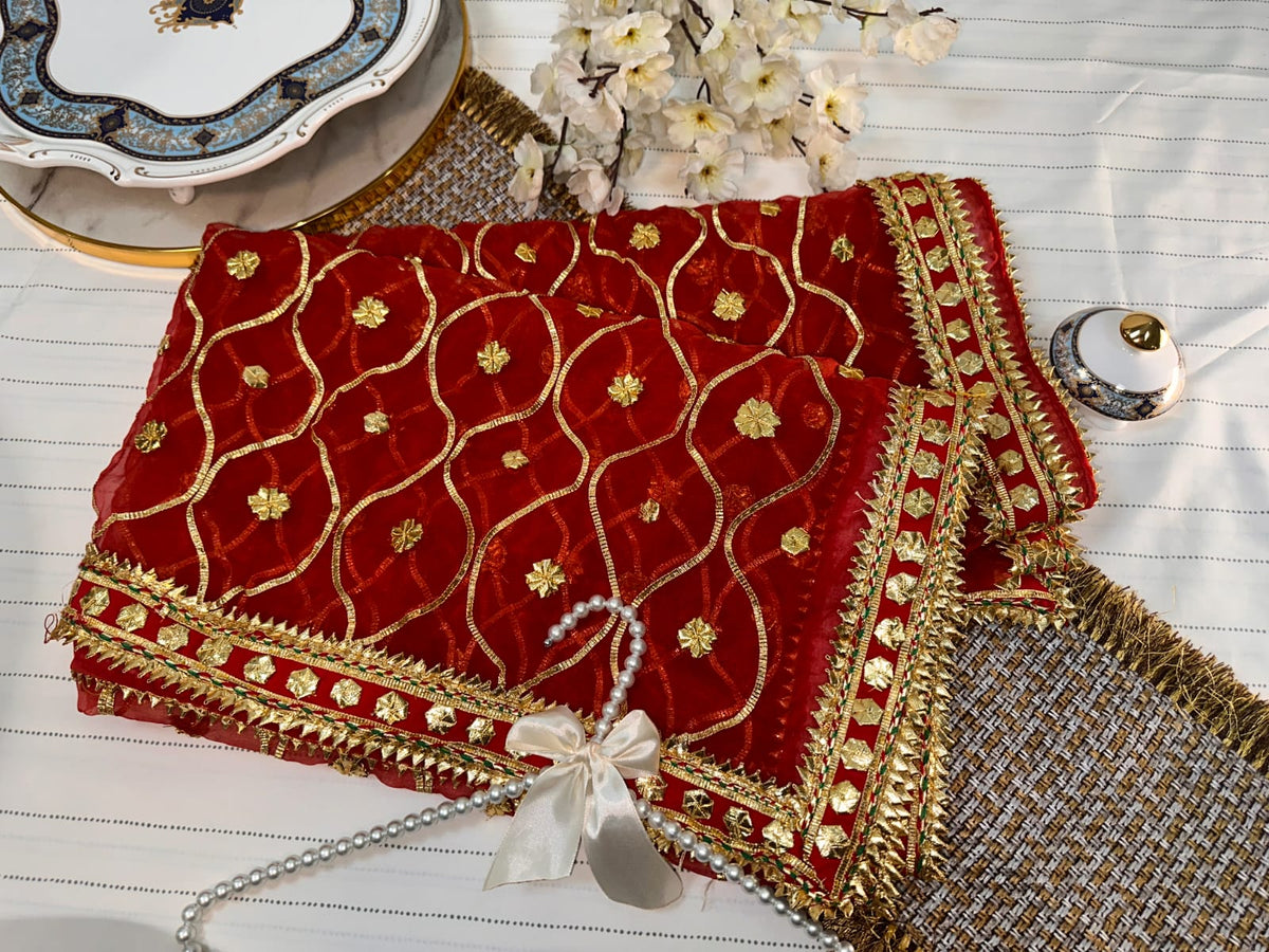 Classic Gotta Silk Dupatta | Luxury Handcrafted Pieces