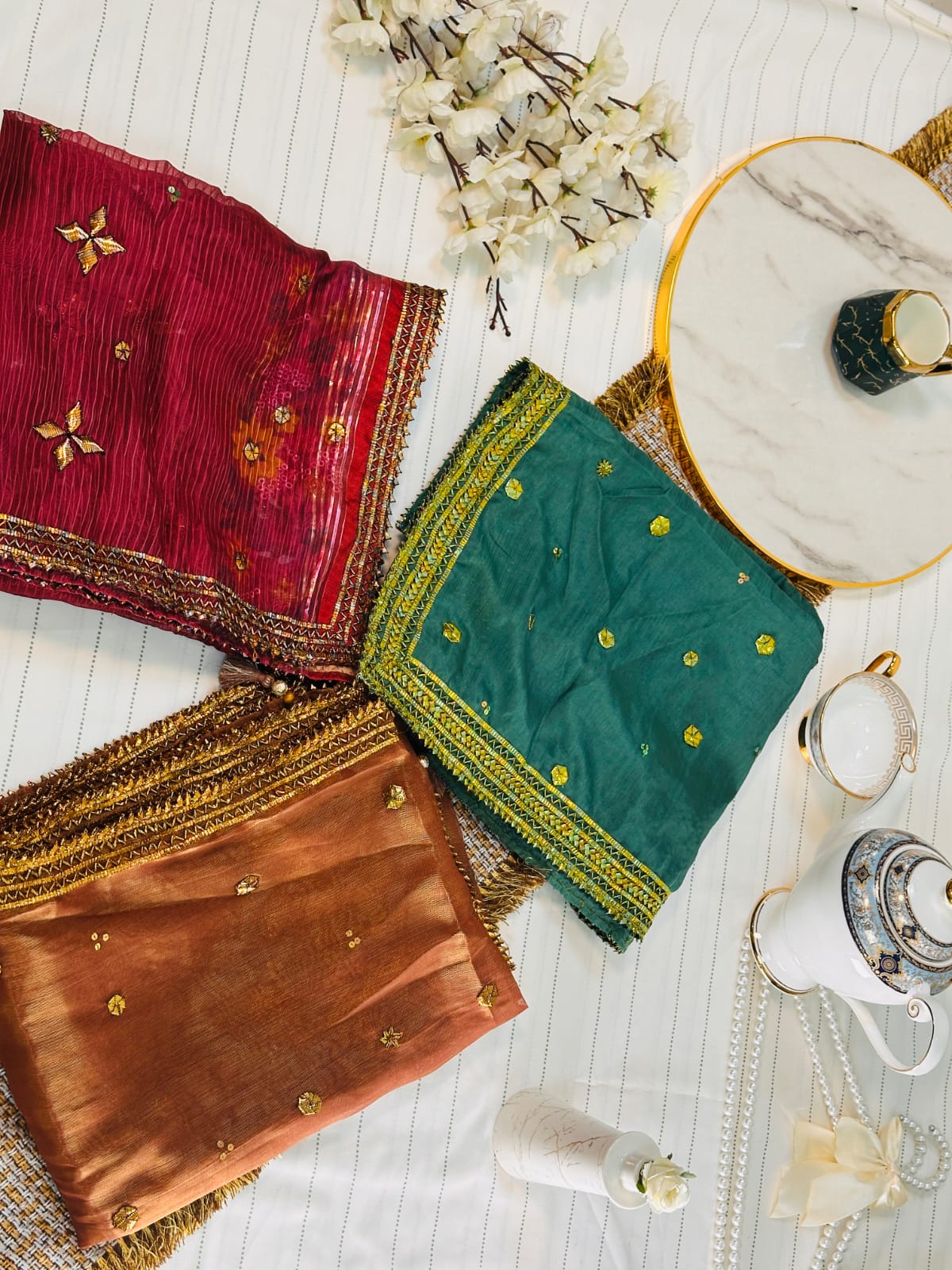 Classic Gotta Silk Dupatta | Luxury Handcrafted Pieces