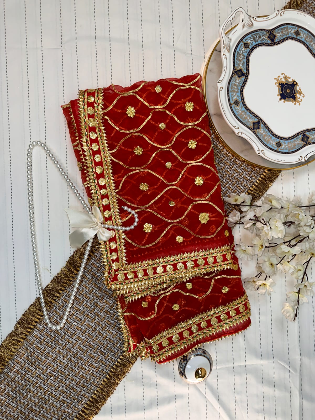 Classic Gotta Silk Dupatta | Luxury Handcrafted Pieces
