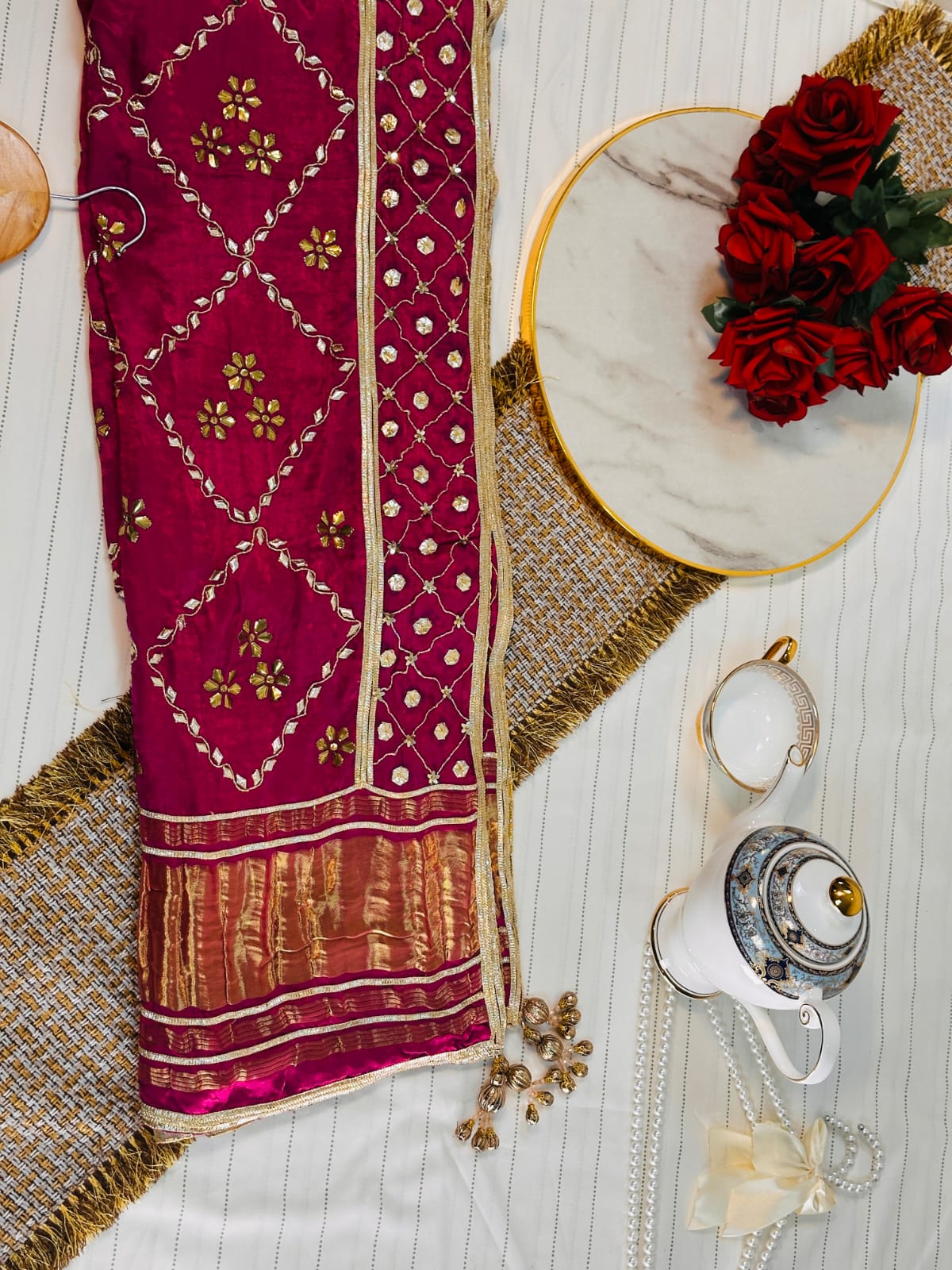 The Heritage Gijee Silk Dupatta | Hand-Embroided with Premium Mukesh and Gotta Work