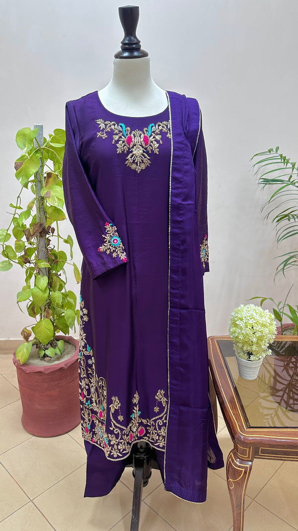 ZIRFI – 3Pc Tesel Silk Fabric with Ada Work